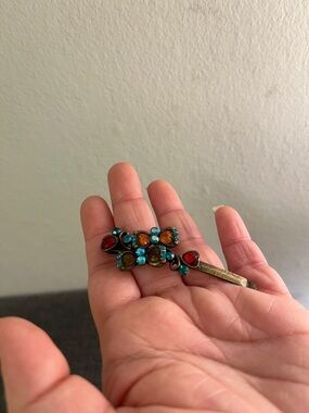 Vintage-Inspired Multi Gem Hair Clip - Red, Amber & Turquoise